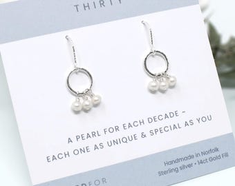30th Birthday Pearl Earrings, Freshwater Pearl & Sterling Silver or 14ct Gold Fill, 30th Jewellery Gift for Her