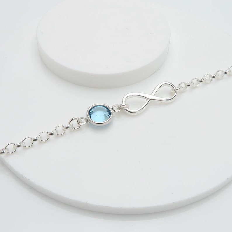 Birthstone Infinity Bracelet, personalised silver bracelet, gift for her, bridesmaids gift image 4