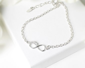 Infinity Bracelet Sterling Silver, Feather Bracelet Gift for Her, 925 Silver Infinity Jewellery