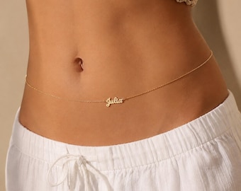 Personalized Name Waist Chain, Custom Belly Chain, Gold Body Jewelry