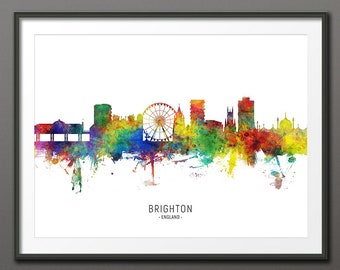 Brighton Skyline, Brighton England Cityscape Art Print Poster (10472-4302)