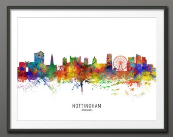 Nottingham Skyline, Nottingham England Cityscape Art Print Poster (10487-4319)