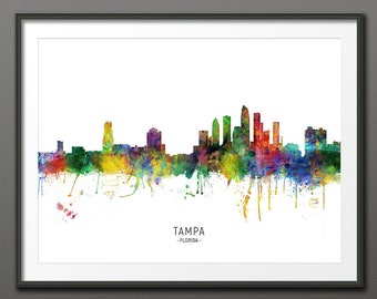 Tampa Skyline, Tampa Florida Cityscape Art Print Poster (10434-3965)