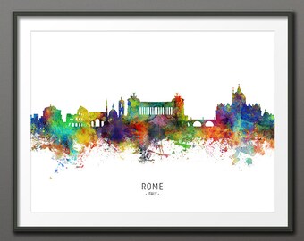 Rome Skyline, Rome Italy Cityscape Art Print Poster (10502-4335)