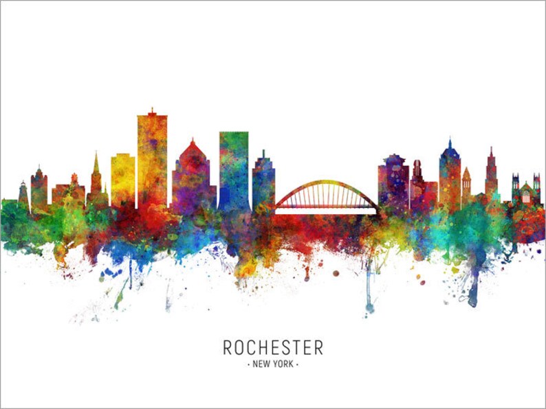 Rochester Skyline Rochester New York Cityscape Art Print Etsy