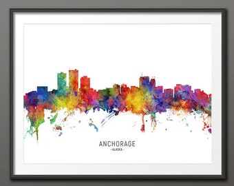 Anchorage Skyline, Anchorage Alaska Cityscape Art Print Poster (10443-3975)