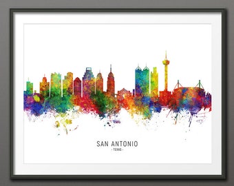 San Antonio Skyline, San Antonio Texas Cityscape Art Print Poster (10509-8659)