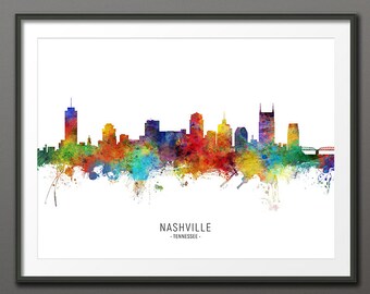 Nashville Skyline, Nashville Tennessee Cityscape Art Print Poster (10412-3941)