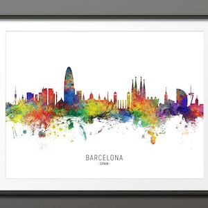 Barcelona Skyline, Barcelona Spain Cityscape Art Print Poster (10484-4315)