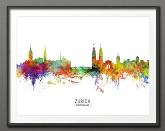 Zurich Skyline, Zurich Switzerland Cityscape Art Print Poster (10506-4339)