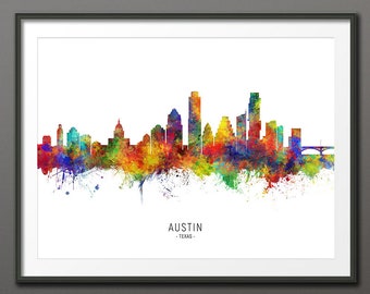 Austin Skyline, Austin Texas Cityscape Art Print Poster (10693-10692)