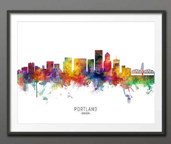 Portland skyline art print cityscape poster