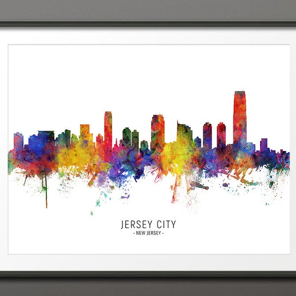 Jersey City Skyline, Jersey City New Jersey Cityscape Art Print Poster (10448-3980)