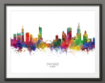 Chicago Skyline, Chicago Illinois Cityscape Art Print Poster (10461-3993)