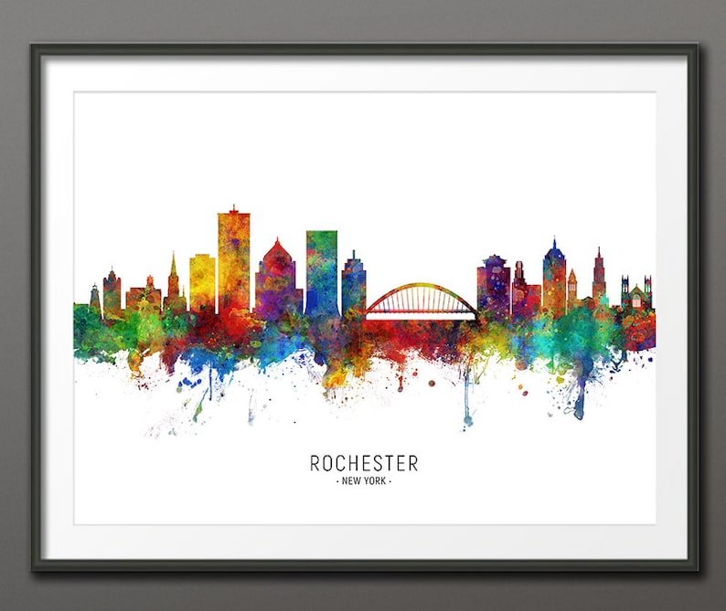 Rochester Skyline Rochester New York Cityscape Art Print Etsy