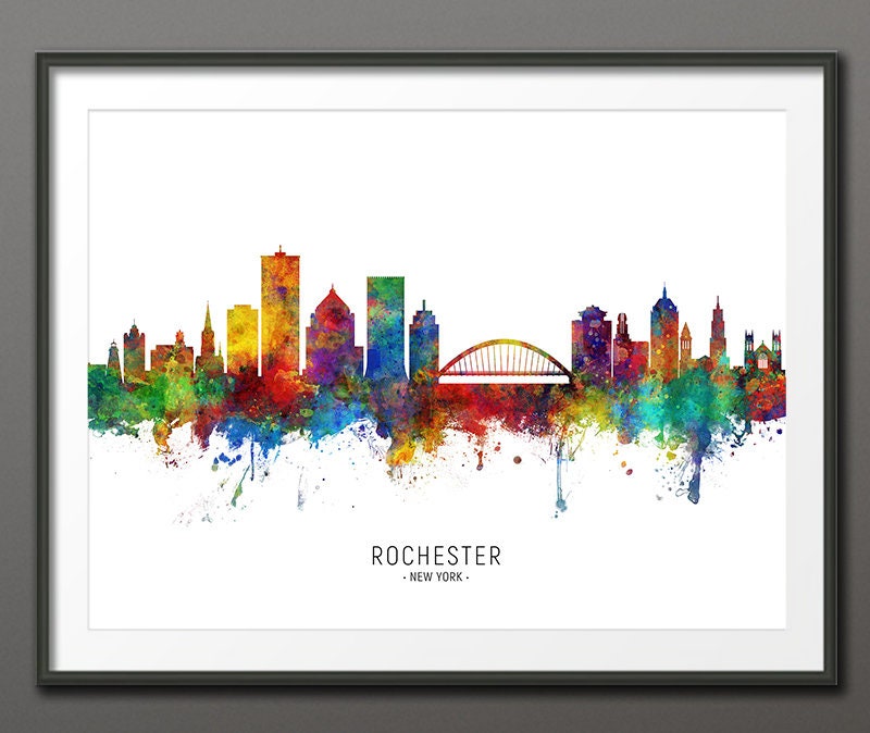 Rochester Skyline Rochester New York Cityscape Art Print Etsy