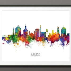 Durham Skyline, Durham North Carolina Cityscape Art Print Poster (10429-3960)