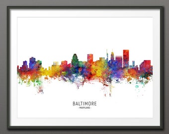 Baltimore Skyline, Baltimore Maryland Cityscape Art Print Poster (10417-3946)