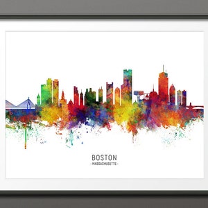 Boston Skyline Art Print Boston Watercolor Print Boston Cityscape Poster Illustration Boston Painting Home Decor Wall Art Gift No.227