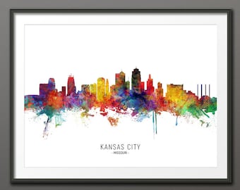 Kansas City Skyline, Kansas City Missouri Cityscape Art Print Poster (10418-3947)