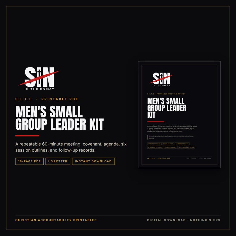 Mens Small Group Leader Kit Printable | Christian Accountability Group Covenant, 60 Minute Agenda, 6 Bible Session Outlines | PDF image 1