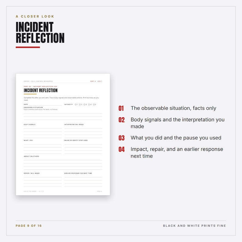 Anger and Self-Control Workbook Printable | Christian Men Escalation Map, Pause Plan, Incident Log, Repair Tracker | PDF Download image 4