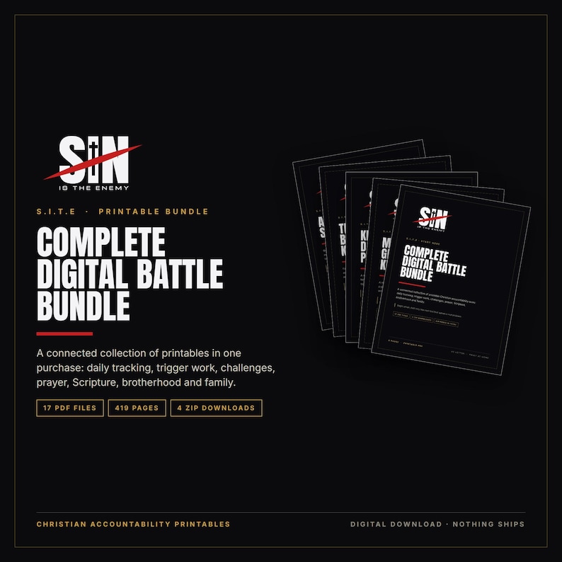 Christian Men Accountability Bundle Printable | 17 PDFs, 419 Pages | Trackers, 30 and 90 Day Challenges, KJV Cards, Prayer, Group Kit image 1