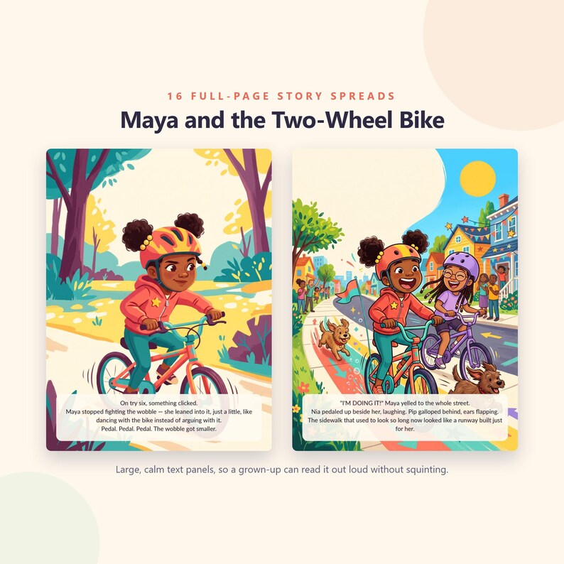 Maya and the Two Wheel Bike - Brave Like Me Printable Picture Book - Learning to Ride a Bike Story for Kids - 20 Page PDF Instant Download image 3