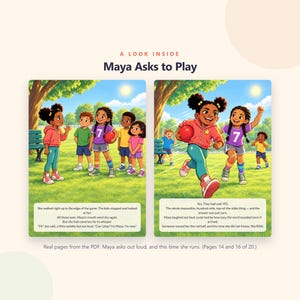 Maya Asks to Play - Brave Like Me Printable Picture Book - Shy Kid Making Friends Story - 20 Page PDF Instant Download image 3