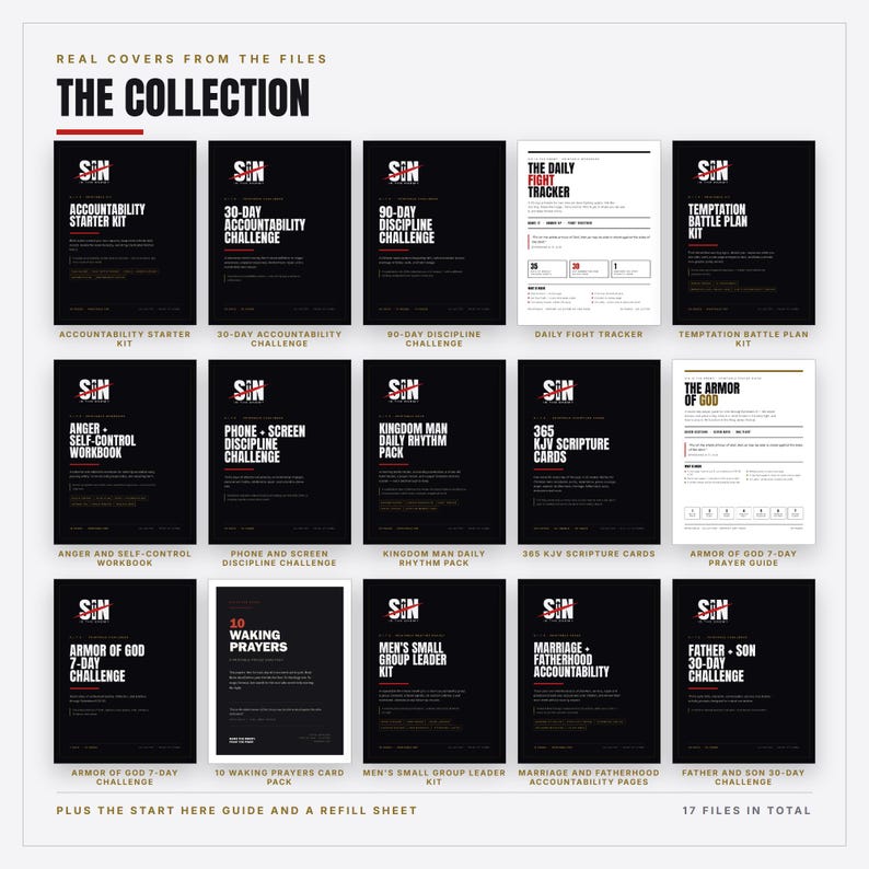 Christian Men Accountability Bundle Printable | 17 PDFs, 419 Pages | Trackers, 30 and 90 Day Challenges, KJV Cards, Prayer, Group Kit image 4