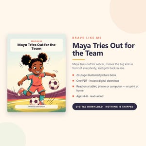 Maya versucht, ins Team zu kommen – Mutig wie ich (Bilderbuch zum Ausdrucken) – Fußball-Probetraining-Geschichte für Kinder – 20-seitiges PDF zum sofortigen Download Bild 1