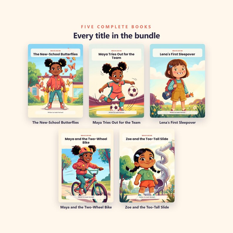 Paquete de 5 libros "Valiente como yo" - Libros ilustrados imprimibles para niños - Historias de valentía cotidiana - 5 archivos PDF de 100 páginas (descarga instantánea) imagen 2