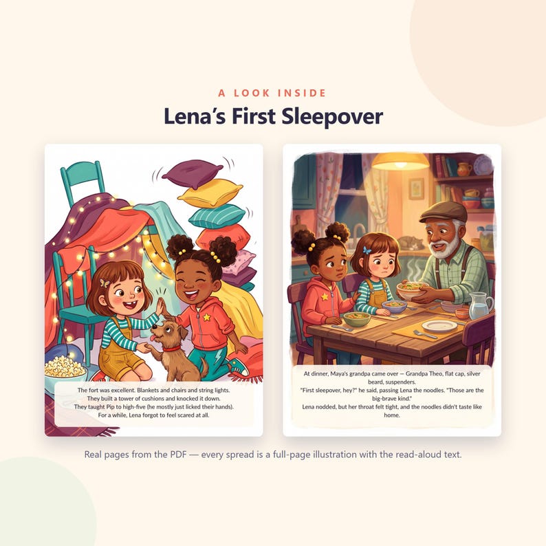 Lena's First Sleepover - Brave Like Me Printable Picture Book - First Sleepover Story for Kids - 20 Page PDF Instant Download image 2