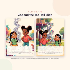 Zoe y el tobogán demasiado alto - Valiente como yo - Libro ilustrado imprimible - Historia de valentía en el patio de recreo para niños - PDF de 20 páginas para descarga instantánea imagen 2