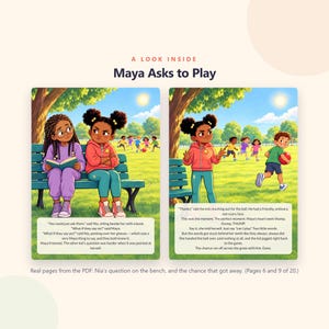 Maya Asks to Play - Brave Like Me Printable Picture Book - Shy Kid Making Friends Story - 20 Page PDF Instant Download image 2