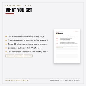 Mens Small Group Leader Kit Printable | Christian Accountability Group Covenant, 60 Minute Agenda, 6 Bible Session Outlines | PDF image 2