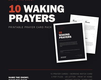 10 Waking Prayers Printable Prayer Card Pack | 10 Christian Prayer Cards Plus Blank and Morning Watch Fill In Cards | Mens Devotional PDF