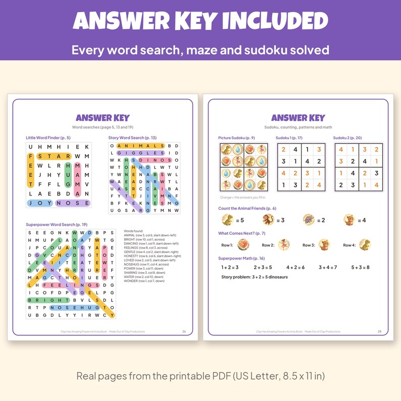 Libro de actividades imprimible "La arcilla tiene poderes asombrosos" para niños de 4 a 8 años: búsqueda de palabras, laberintos, sudoku con imágenes, rompecabezas de historias (PDF). imagen 6