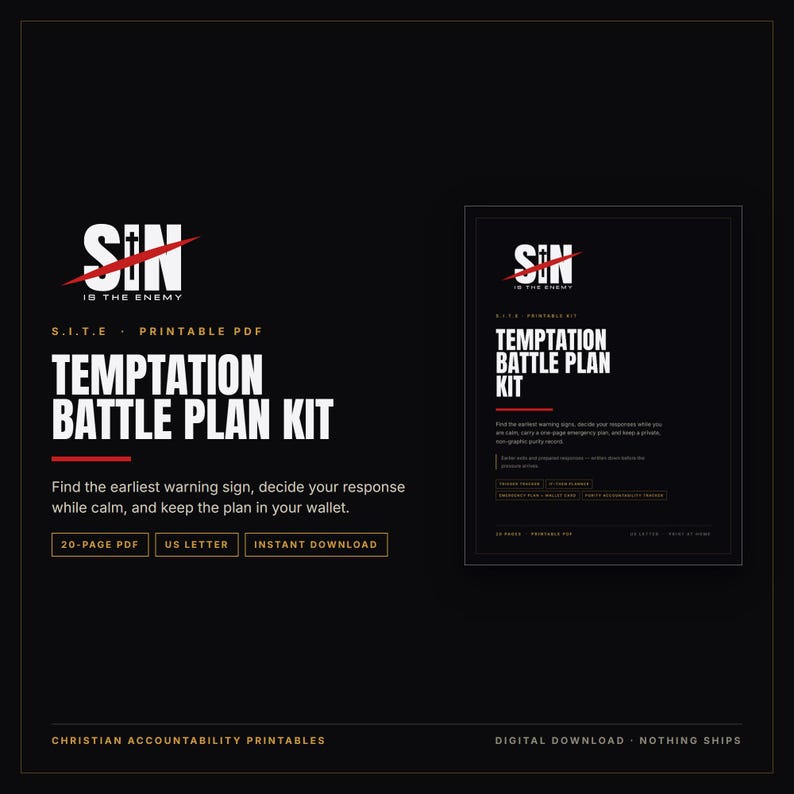 Kit di pianificazione per combattere le tentazioni stampabile / Tracker per uomini cristiani, piani "Se allora", scheda da portafoglio, tracker di purezza / Download PDF immagine 1