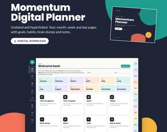 Momentum Digital Planner, Undated Hyperlinked Tablet Planner, Daily Weekly Monthly Pages, Habit Tracker, Goals, Brain Dump, Printable PDF