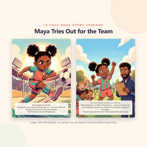 Maya versucht, ins Team zu kommen – Mutig wie ich (Bilderbuch zum Ausdrucken) – Fußball-Probetraining-Geschichte für Kinder – 20-seitiges PDF zum sofortigen Download Bild 3