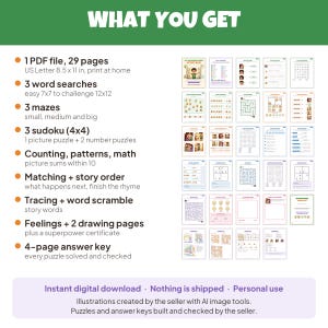 Libro de actividades imprimible "La arcilla tiene poderes asombrosos" para niños de 4 a 8 años: búsqueda de palabras, laberintos, sudoku con imágenes, rompecabezas de historias (PDF). imagen 5