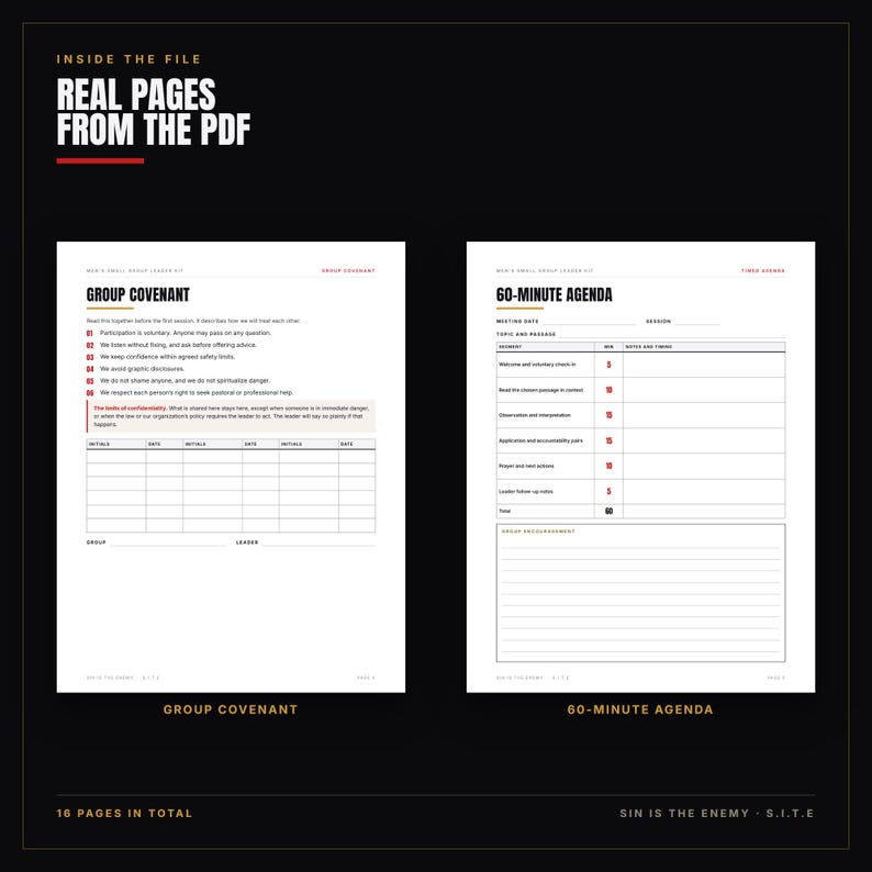 Mens Small Group Leader Kit Printable | Christian Accountability Group Covenant, 60 Minute Agenda, 6 Bible Session Outlines | PDF image 3