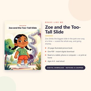 Zoe y el tobogán demasiado alto - Valiente como yo - Libro ilustrado imprimible - Historia de valentía en el patio de recreo para niños - PDF de 20 páginas para descarga instantánea imagen 1