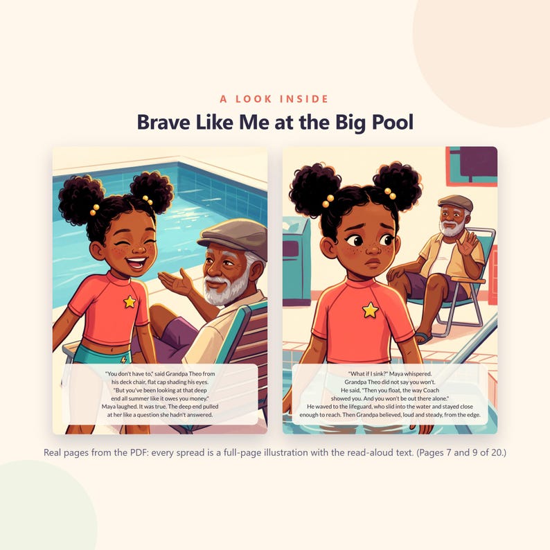 Valiente como yo en la piscina grande - Libro ilustrado imprimible - Cuento de verano en la piscina para niños - Lectura en voz alta - PDF de 20 páginas - Descarga instantánea imagen 2