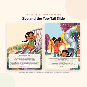 Zoe y el tobogán demasiado alto - Valiente como yo - Libro ilustrado imprimible - Historia de valentía en el patio de recreo para niños - PDF de 20 páginas para descarga instantánea imagen 3