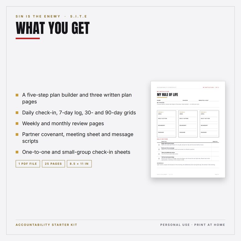 Christian Accountability Starter Kit Printable PDF | Mens Accountability Plan, Daily Tracker, Partner Covenant | Instant Download image 2