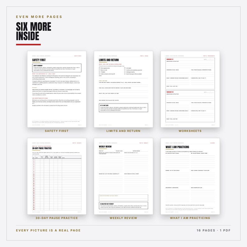 Anger and Self-Control Workbook Printable | Christian Men Escalation Map, Pause Plan, Incident Log, Repair Tracker | PDF Download image 6