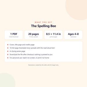 The Spelling Bee - Brave Like Me Printable Picture Book - Stage Fright Story for Kids - 20 Page PDF Instant Download image 5