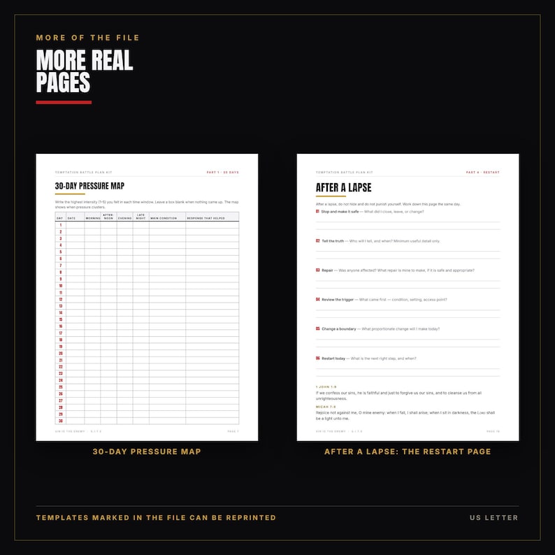 Kit di pianificazione per combattere le tentazioni stampabile / Tracker per uomini cristiani, piani "Se allora", scheda da portafoglio, tracker di purezza / Download PDF immagine 5